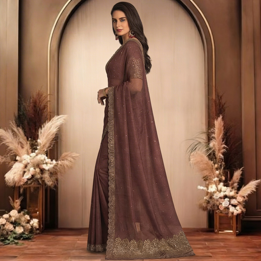 Golden Colour Pure Tissue Organza Saree with Golden Zari Border and Pallu - BNRBRN195