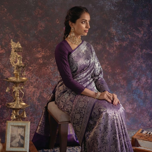 Purple Handloom Banarasi Brocade Sarees - BNRPNK174