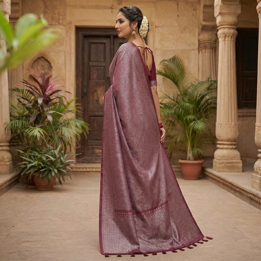 Purple Handloom Banarasi Brocade Sarees - BNRPNK174