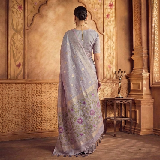 Pure Banarasi Lavendar Tussar Silk Saree with Brocade prints - BNRLVN165