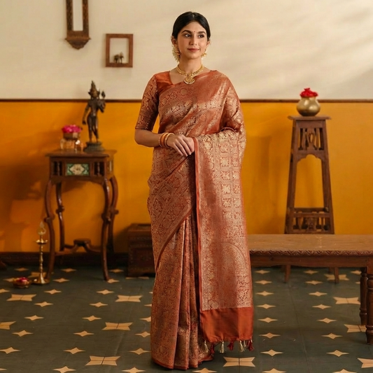 Orange Handloom Banarasi Brocade Sarees - BNRORG171
