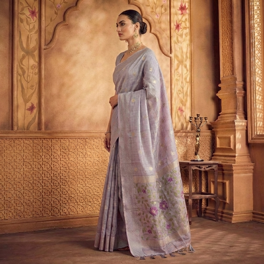 Pure Banarasi Lavendar Tussar Silk Saree with Brocade prints - BNRLVN165