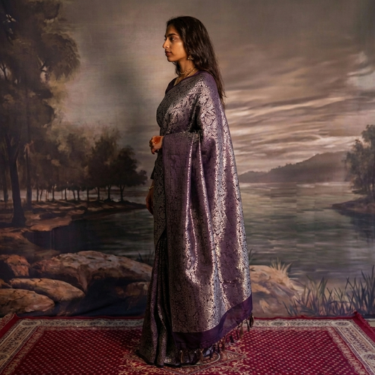Purple Handloom Banarasi Brocade Sarees - BNRPNK174