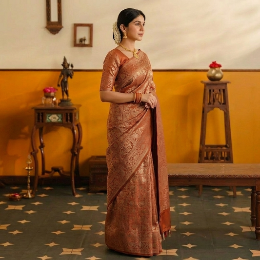 Orange Handloom Banarasi Brocade Sarees - BNRORG171