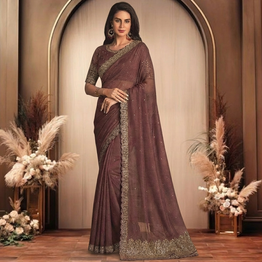 Pure Tissue Organza Saree with Golden Zari Border and Pallu